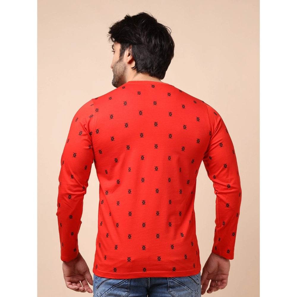 Generic Men's Casual Cotton Printed Round Neck Full Sleeve T-Shirt (Red) - MYLUXURY LANE ENTERPRISE