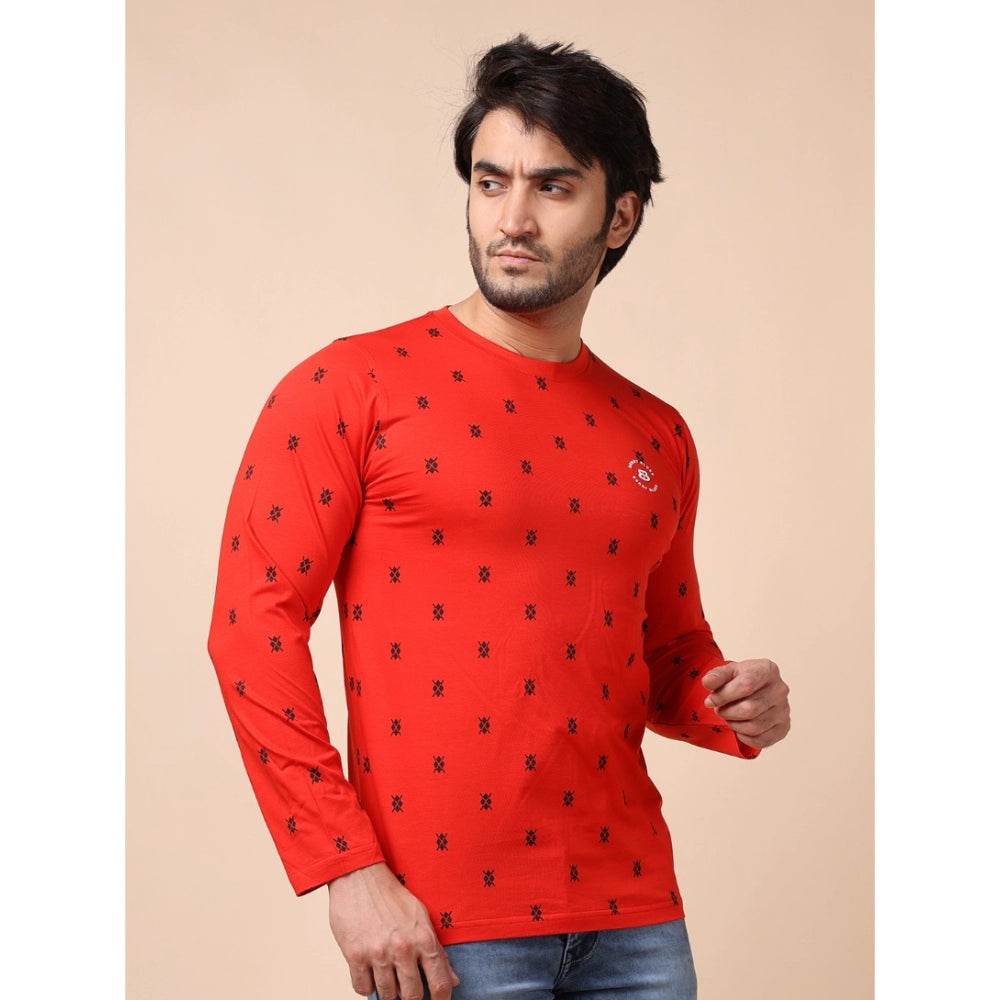 Generic Men's Casual Cotton Printed Round Neck Full Sleeve T-Shirt (Red) - MYLUXURY LANE ENTERPRISE