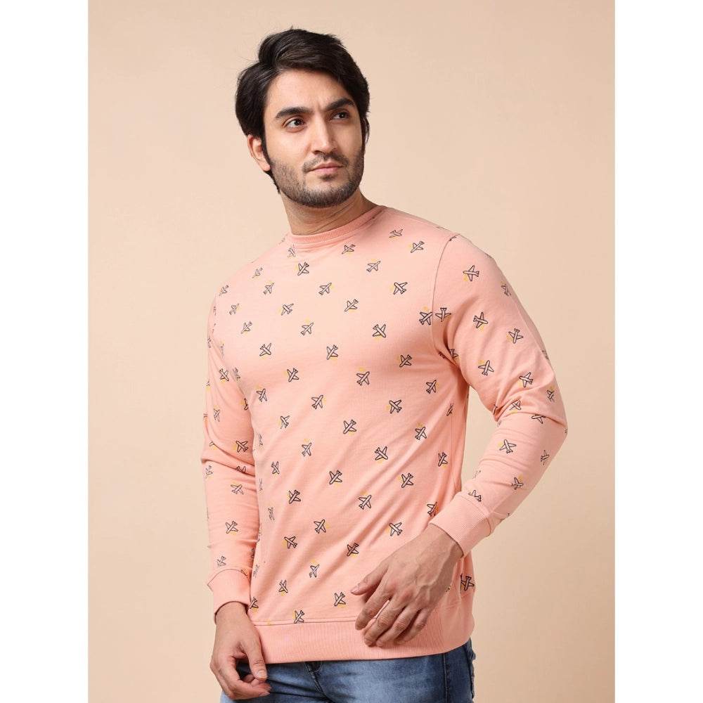 Generic Men's Casual Cotton Printed Round Neck Full Sleeve Sweat Shirt (Peach) - MYLUXURY LANE ENTERPRISE