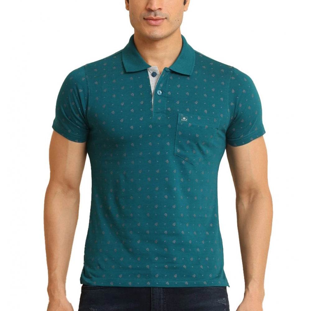 Generic Men's Casual Cotton Printed Polo Neck Half Sleeve T-Shirt (Green) - MYLUXURY LANE ENTERPRISE