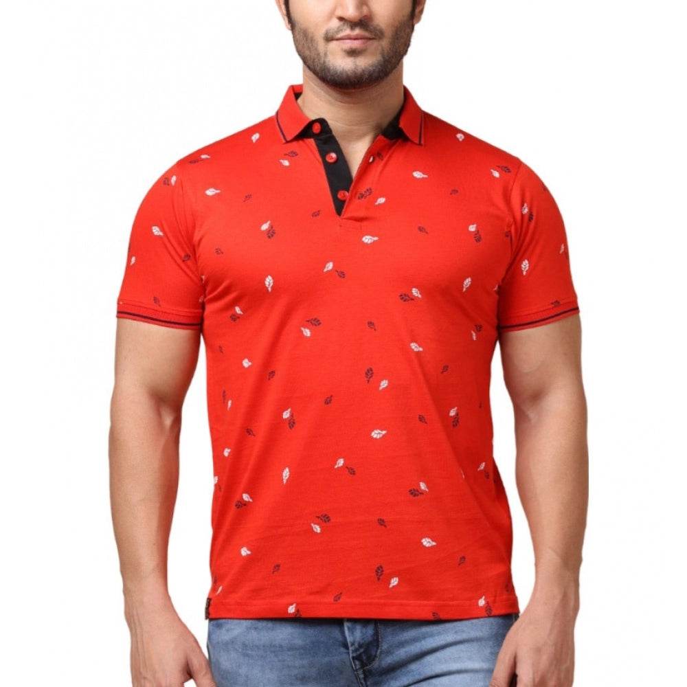 Generic Men's Casual Cotton Printed Polo Neck Half Sleeve T-Shirt (Red) - MYLUXURY LANE ENTERPRISE