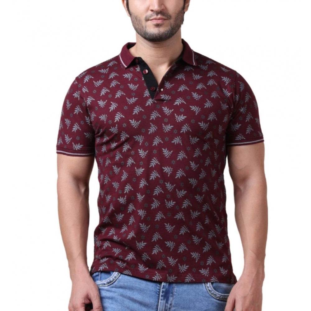 Generic Men's Casual Cotton Printed Polo Neck Half Sleeve T-Shirt (Plum) - MYLUXURY LANE ENTERPRISE