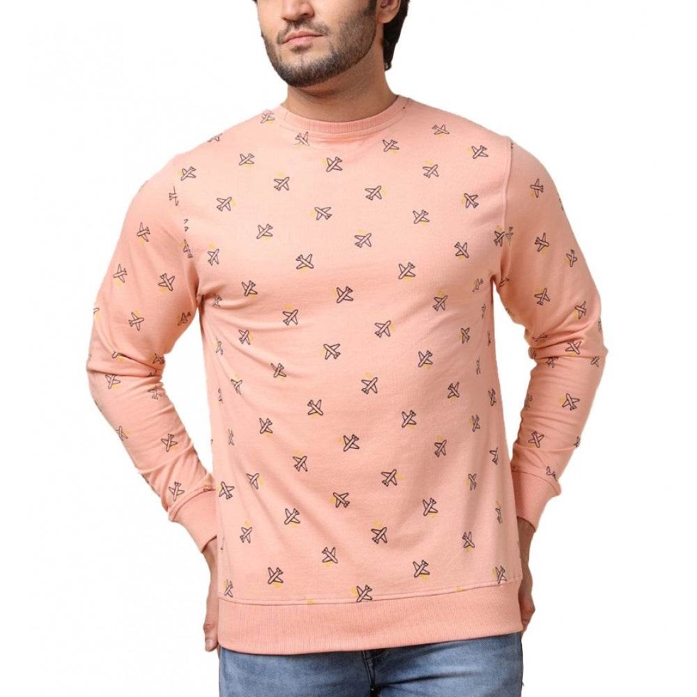 Generic Men's Casual Cotton Printed Round Neck Full Sleeve Sweat Shirt (Peach) - MYLUXURY LANE ENTERPRISE