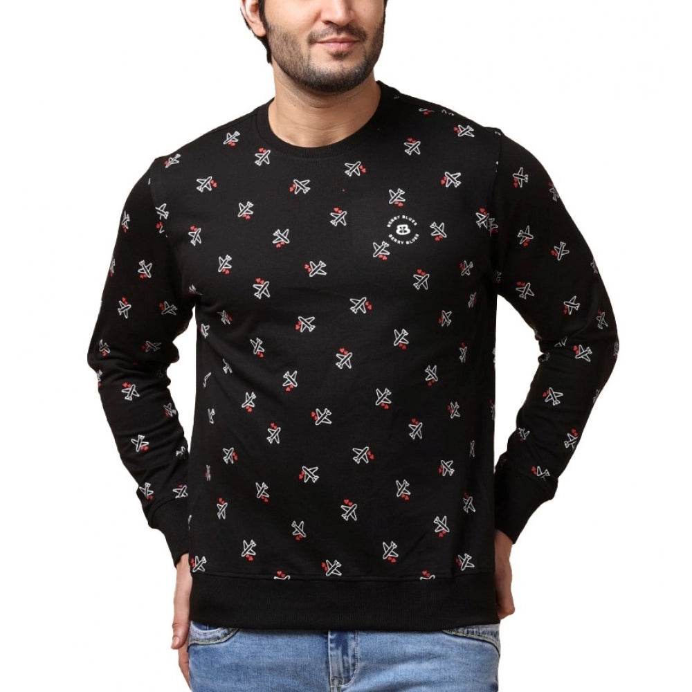 Generic Men's Casual Cotton Printed Round Neck Full Sleeve Sweat Shirt (Black) - MYLUXURY LANE ENTERPRISE
