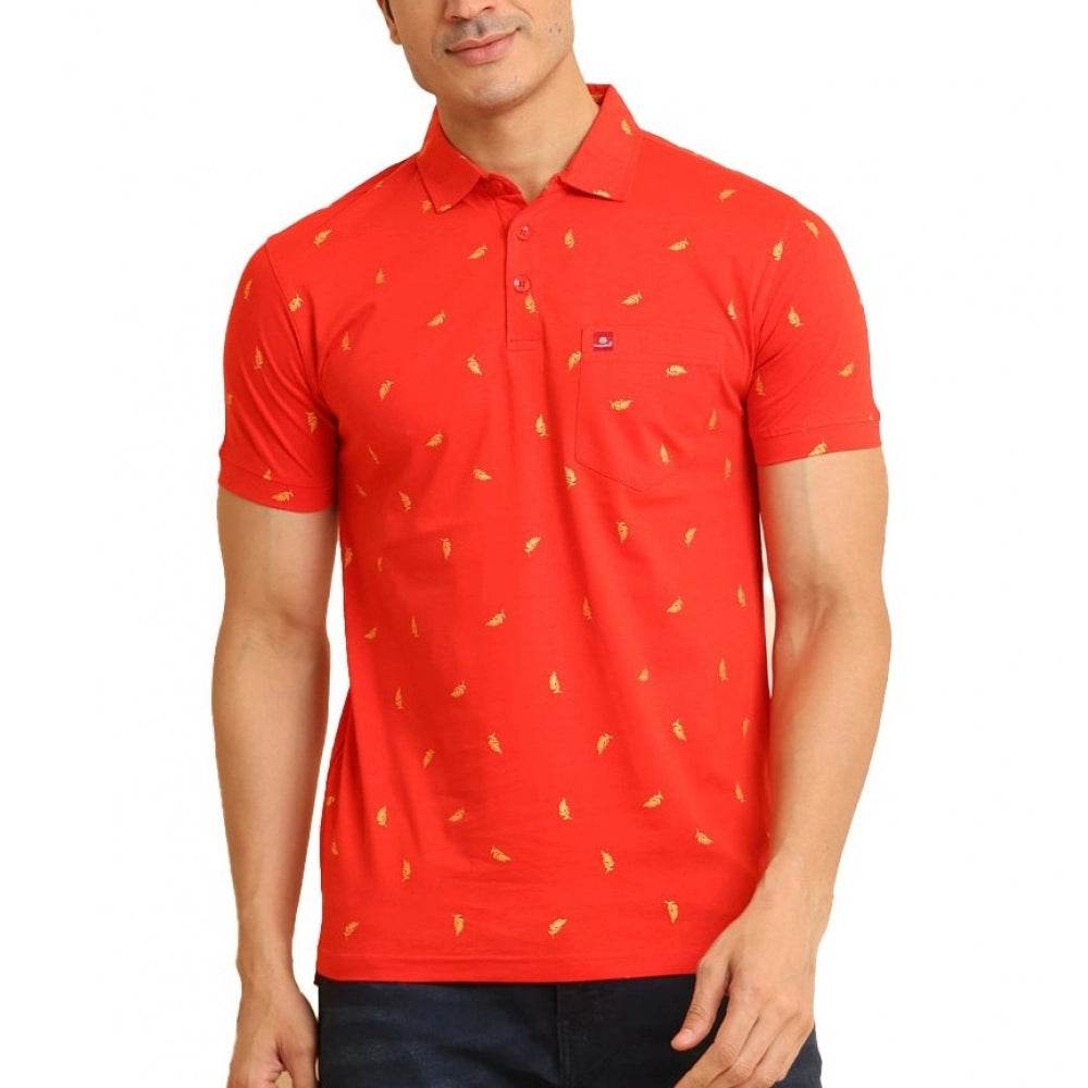 Generic Men's Casual Cotton Printed Polo Neck Half Sleeve T-Shirt (Red) - MYLUXURY LANE ENTERPRISE