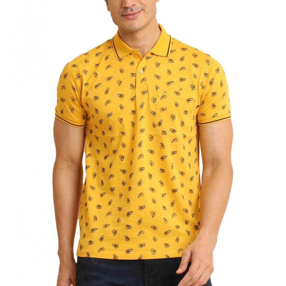 Generic Men's Casual Cotton Printed Polo Neck Half Sleeve T-Shirt (Mustard) - MYLUXURY LANE ENTERPRISE