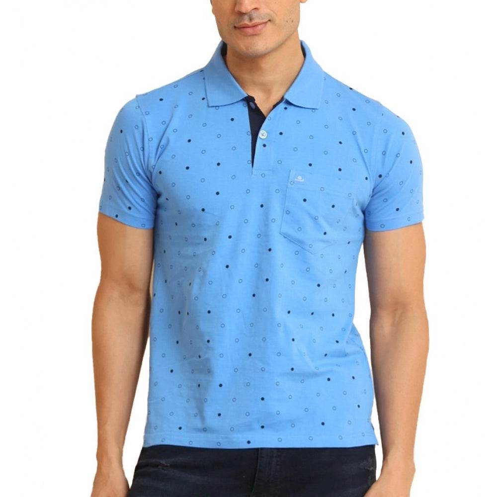 Generic Men's Casual Cotton Printed Polo Neck Half Sleeve T-Shirt (Blue) - MYLUXURY LANE ENTERPRISE