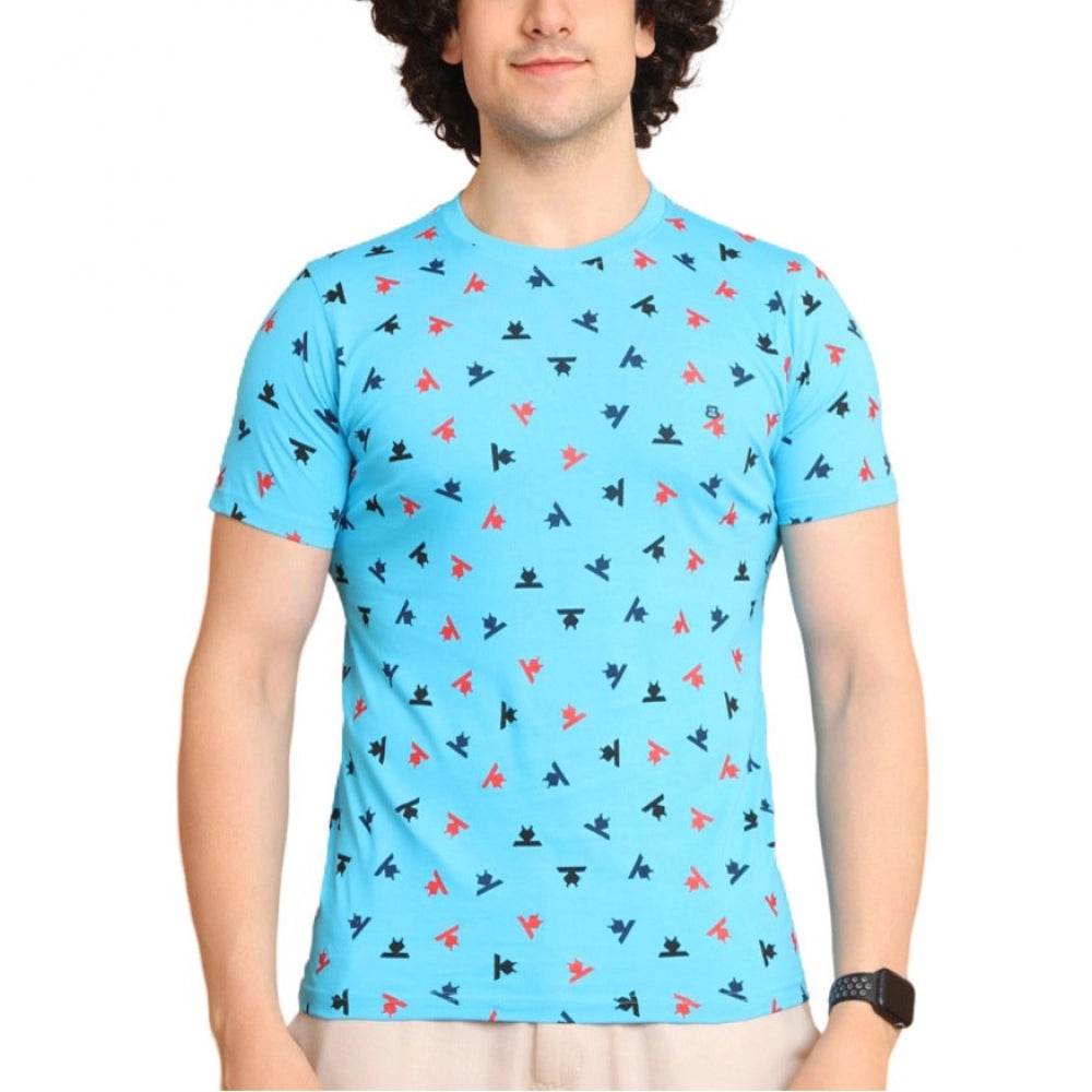 Generic Men's Casual Cotton Printed Round Neck Half Sleeve T-Shirt (Skyblue) - MYLUXURY LANE ENTERPRISE