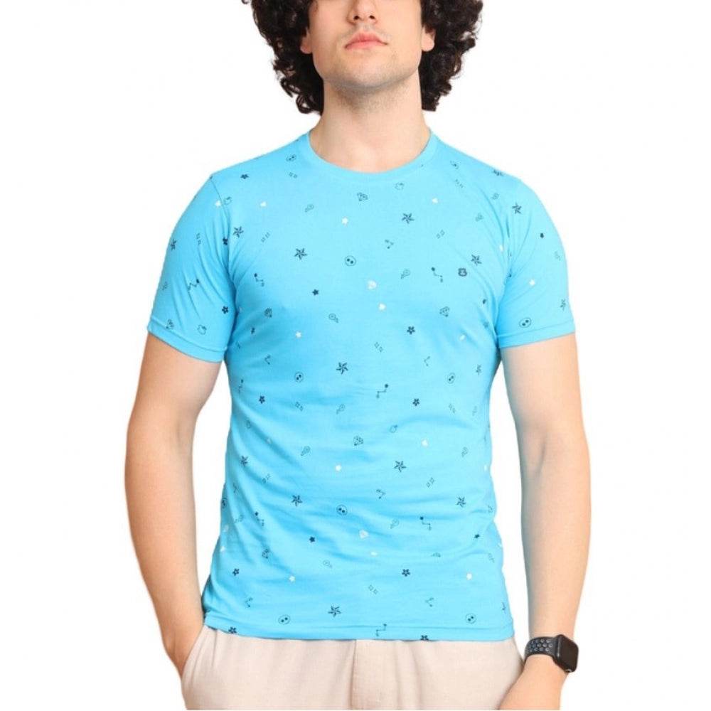 Generic Men's Casual Cotton Printed Round Neck Half Sleeve T-Shirt (Skyblue) - MYLUXURY LANE ENTERPRISE