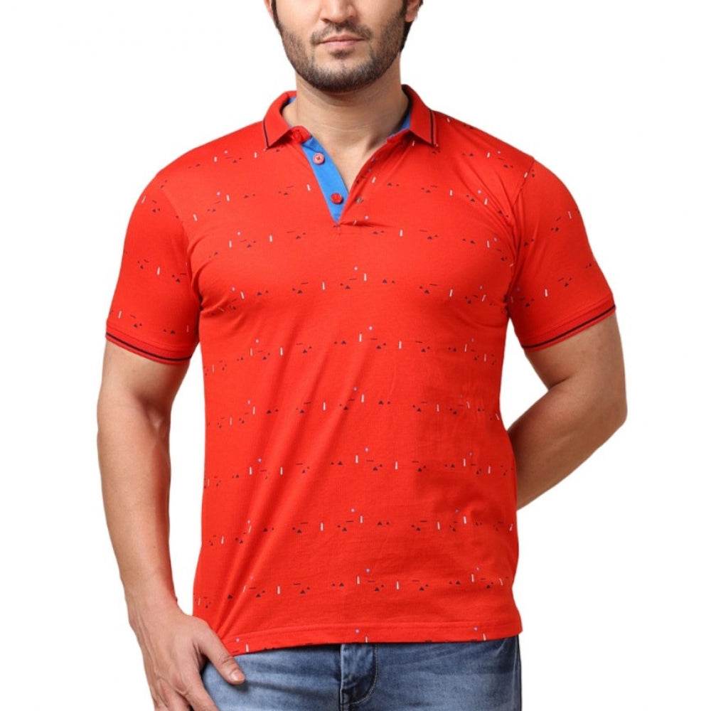 Generic Men's Casual Cotton Printed Polo Neck Half Sleeve T-Shirt (Red) - MYLUXURY LANE ENTERPRISE
