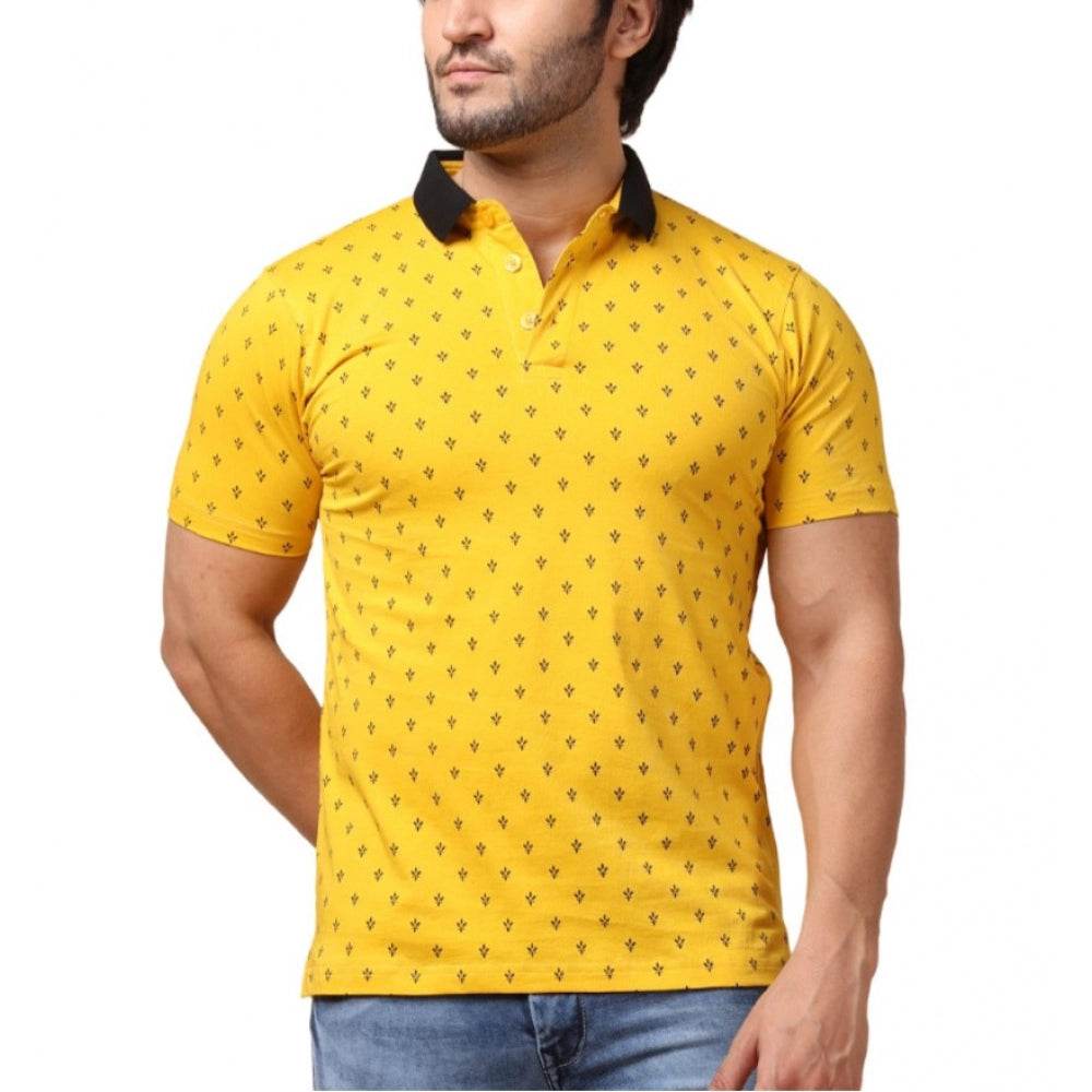 Generic Men's Casual Cotton Printed Polo Neck Half Sleeve T-Shirt (Yellow) - MYLUXURY LANE ENTERPRISE