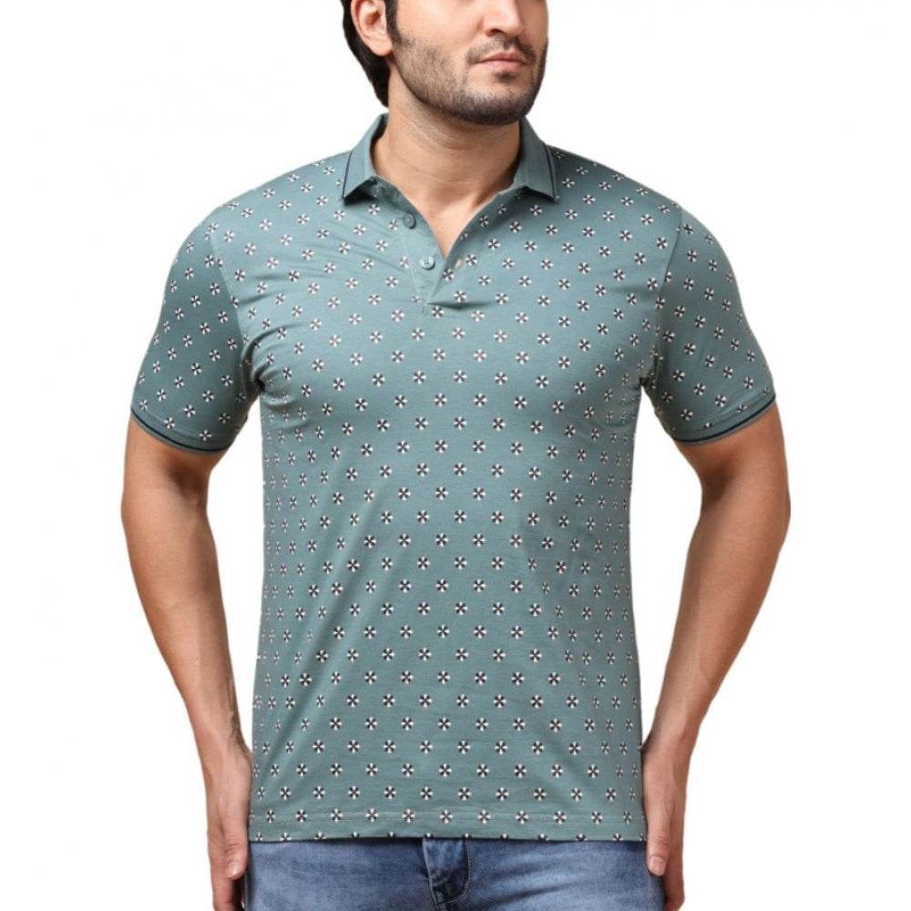 Generic Men's Casual Cotton Printed Polo Neck Half Sleeve T-Shirt (Grey) - MYLUXURY LANE ENTERPRISE