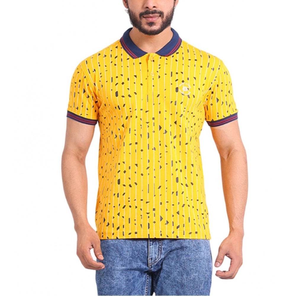 Generic Men's Casual Cotton Printed Polo Neck Half Sleeve T-Shirt (Turmeric) - MYLUXURY LANE ENTERPRISE