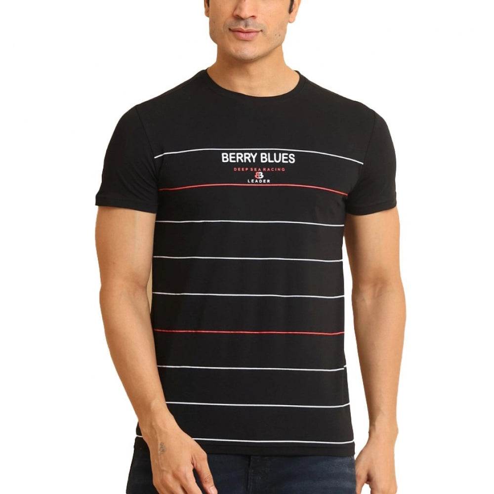 Generic Men's Casual Cotton Printed Round Neck Half Sleeve T-Shirt (Black) - MYLUXURY LANE ENTERPRISE