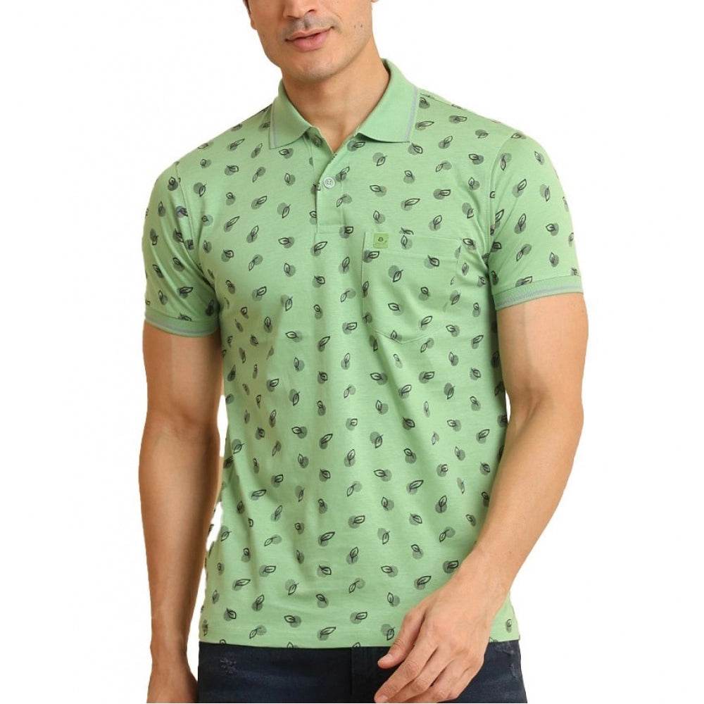 Generic Men's Casual Cotton Printed Polo Neck Half Sleeve T-Shirt (Light Green) - MYLUXURY LANE ENTERPRISE