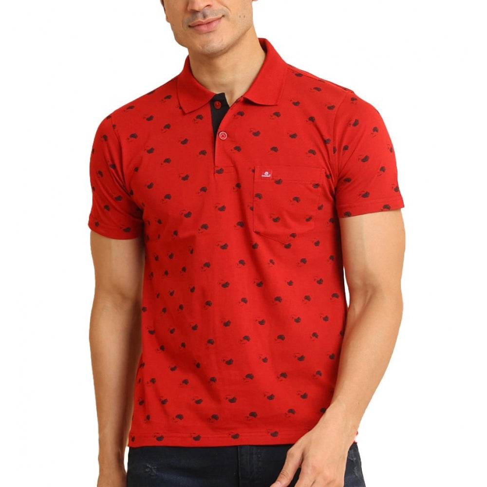 Generic Men's Casual Cotton Printed Polo Neck Half Sleeve T-Shirt (Red) - MYLUXURY LANE ENTERPRISE
