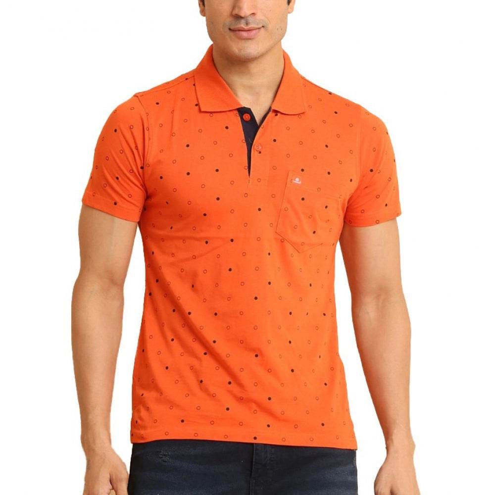 Generic Men's Casual Cotton Printed Polo Neck Half Sleeve T-Shirt (Rust) - MYLUXURY LANE ENTERPRISE