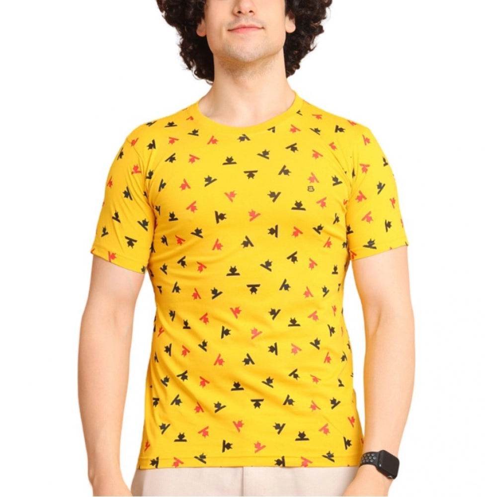 Generic Men's Casual Cotton Printed Round Neck Half Sleeve T-Shirt (Yellow) - MYLUXURY LANE ENTERPRISE