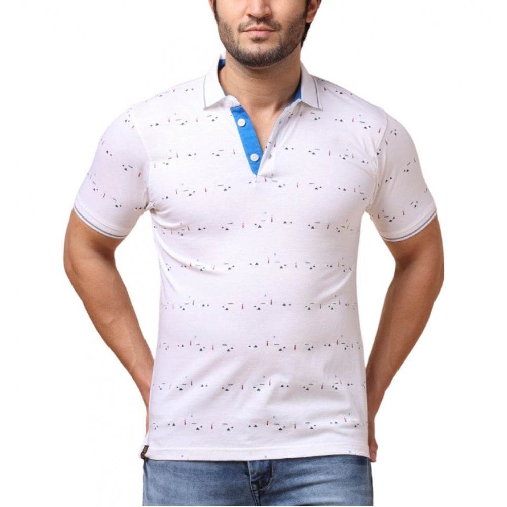 Generic Men's Casual Cotton Printed Polo Neck Half Sleeve T-Shirt (White) - MYLUXURY LANE ENTERPRISE