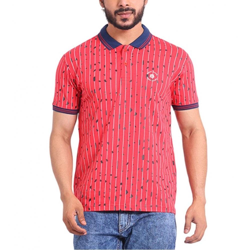 Generic Men's Casual Cotton Printed Polo Neck Half Sleeve T-Shirt (Red) - MYLUXURY LANE ENTERPRISE