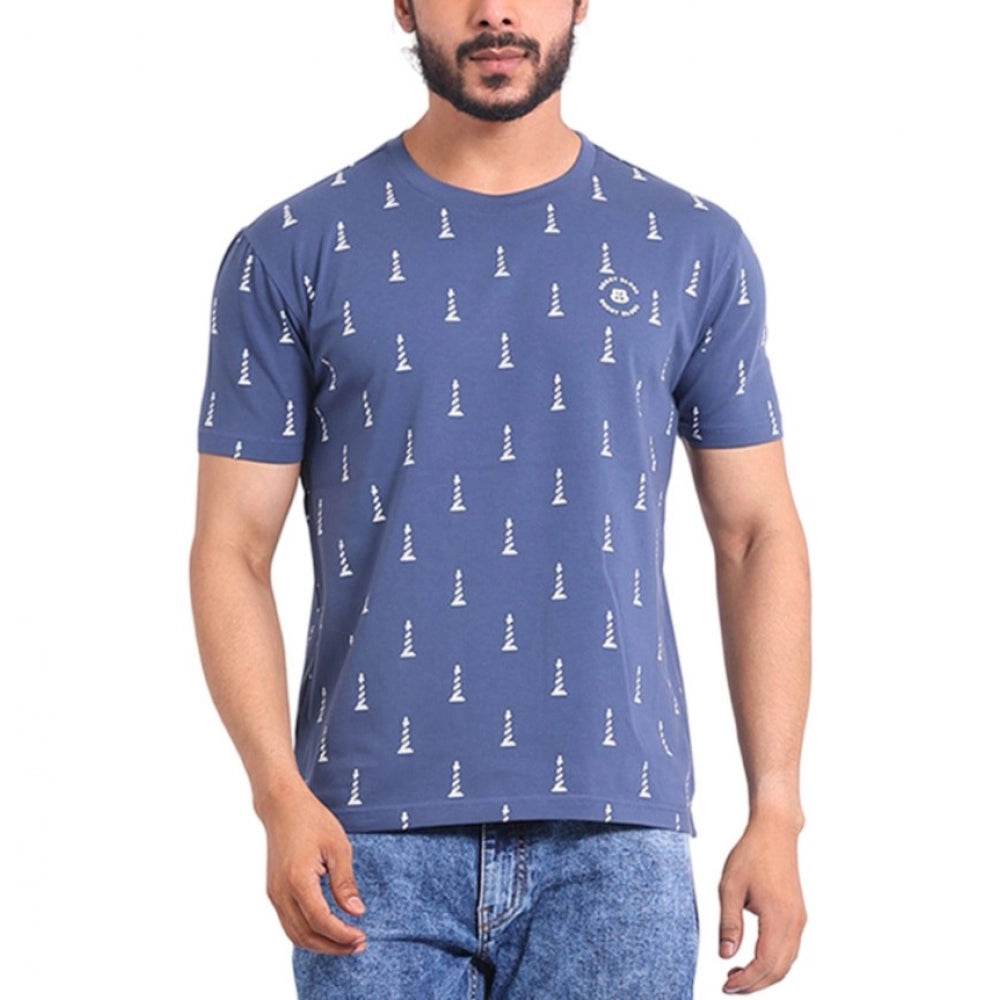 Generic Men's Casual Cotton Printed Round Neck Half Sleeve T-Shirt (Blue) - MYLUXURY LANE ENTERPRISE