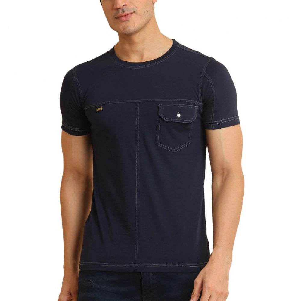 Generic Men's Casual Cotton Solid Round Neck Half Sleeve T-Shirt (Navy) - MYLUXURY LANE ENTERPRISE