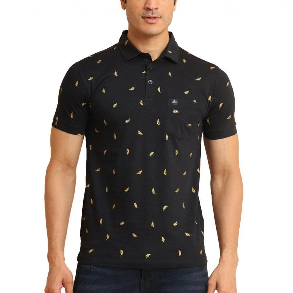 Generic Men's Casual Cotton Printed Polo Neck Half Sleeve T-Shirt (Black) - MYLUXURY LANE ENTERPRISE