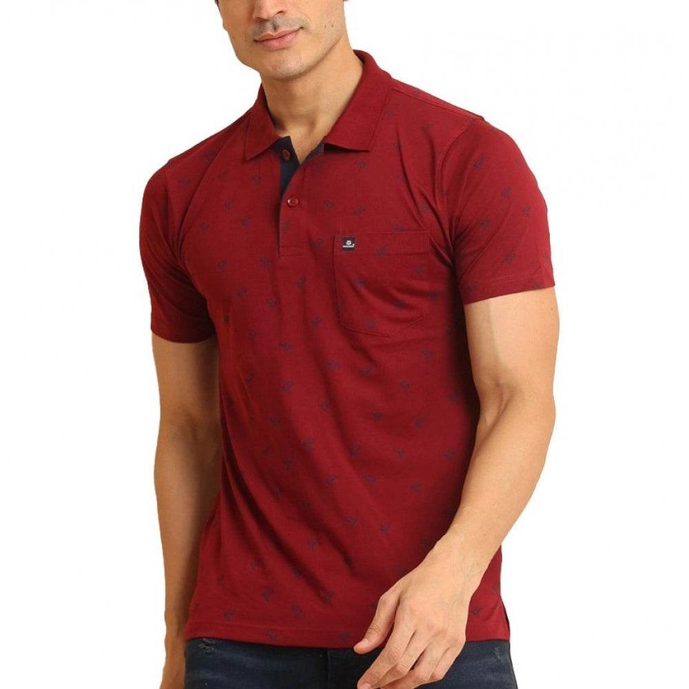 Generic Men's Casual Cotton Printed Polo Neck Half Sleeve T-Shirt (Red) - MYLUXURY LANE ENTERPRISE