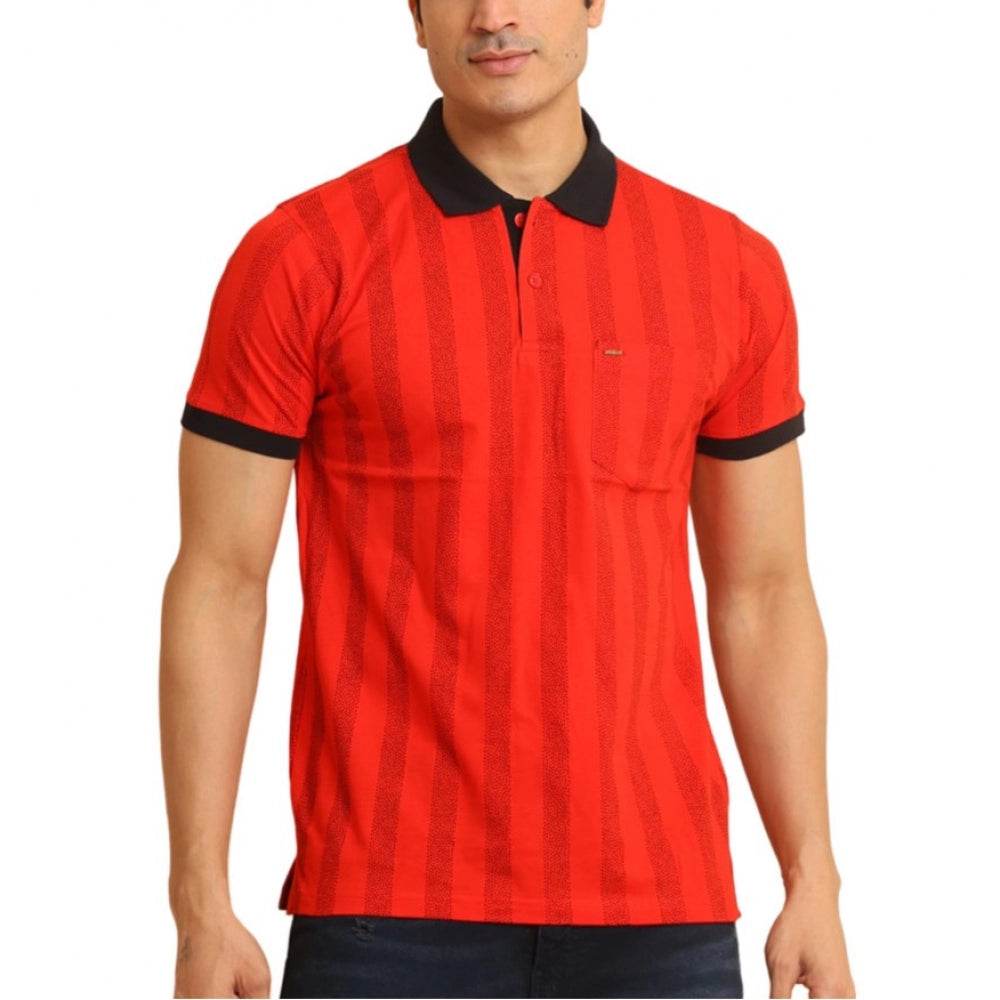 Generic Men's Casual Cotton Printed Polo Neck Half Sleeve T-Shirt (Red) - MYLUXURY LANE ENTERPRISE