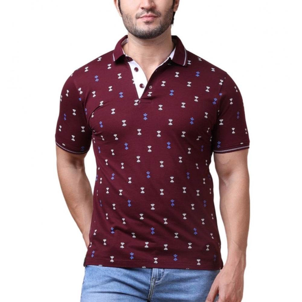 Generic Men's Casual Cotton Printed Polo Neck Half Sleeve T-Shirt (Plum) - MYLUXURY LANE ENTERPRISE