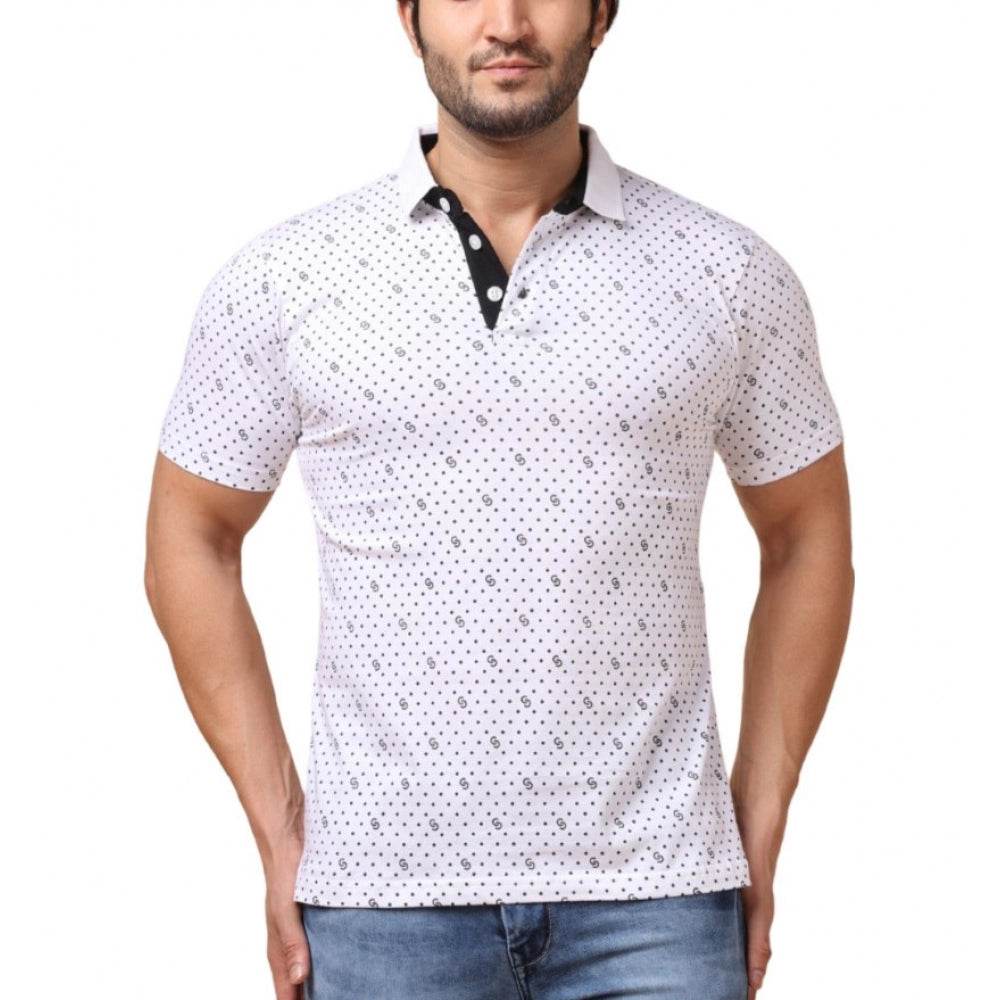 Generic Men's Casual Cotton Printed Polo Neck Half Sleeve T-Shirt (White) - MYLUXURY LANE ENTERPRISE