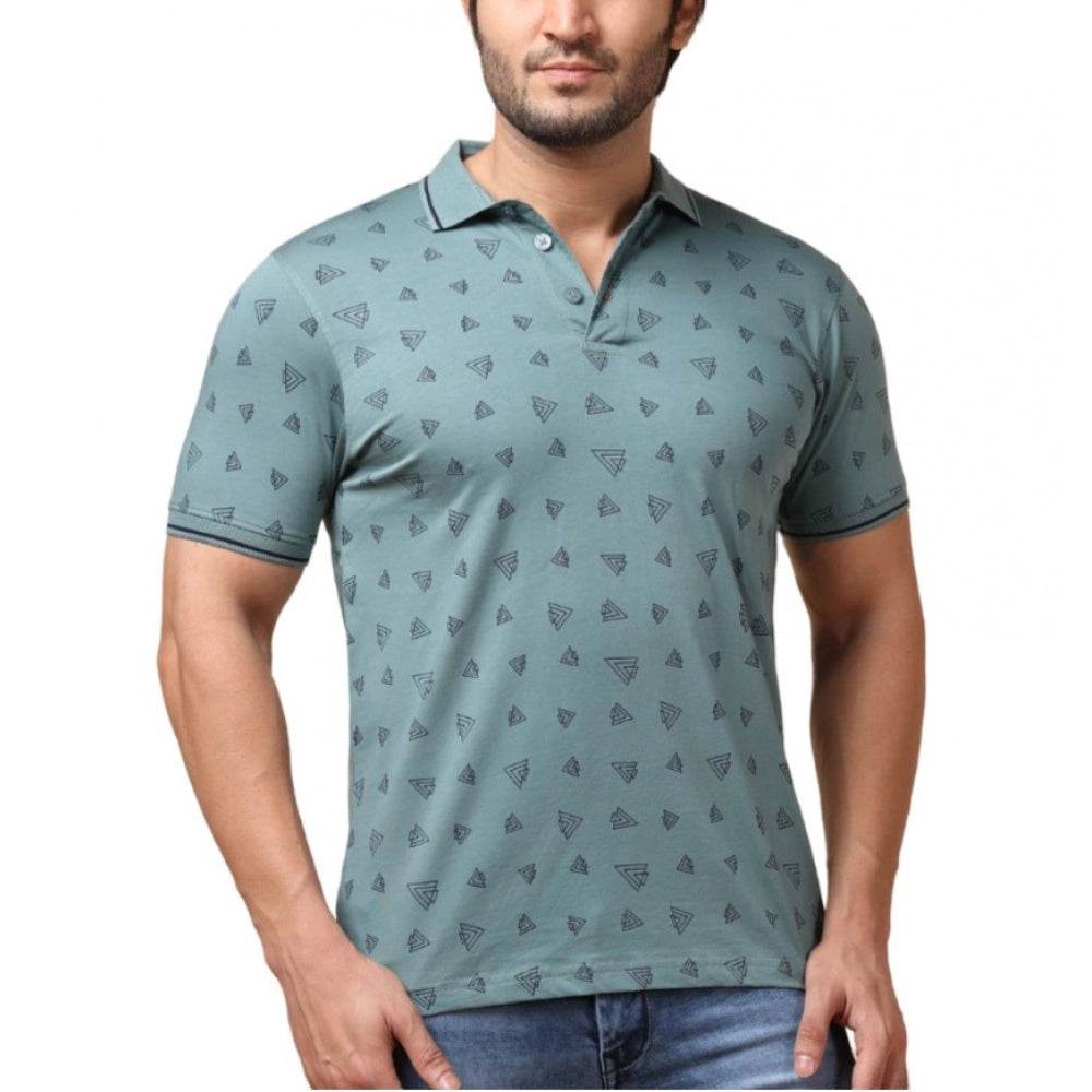 Generic Men's Casual Cotton Printed Polo Neck Half Sleeve T-Shirt (Grey) - MYLUXURY LANE ENTERPRISE