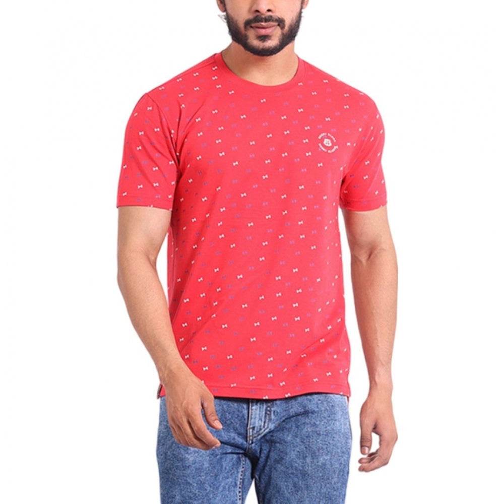 Generic Men's Casual Cotton Printed Round Neck Half Sleeve T-Shirt (Red) - MYLUXURY LANE ENTERPRISE