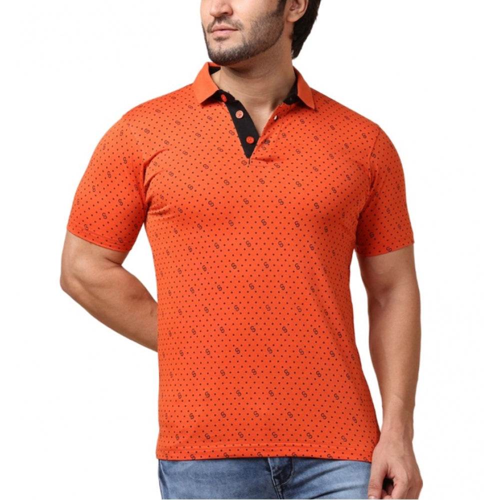 Generic Men's Casual Cotton Printed Polo Neck Half Sleeve T-Shirt (Rust) - MYLUXURY LANE ENTERPRISE