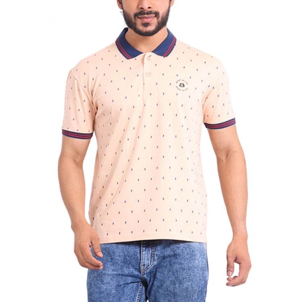 Generic Men's Casual Cotton Printed Polo Neck Half Sleeve T-Shirt (Peach) - MYLUXURY LANE ENTERPRISE