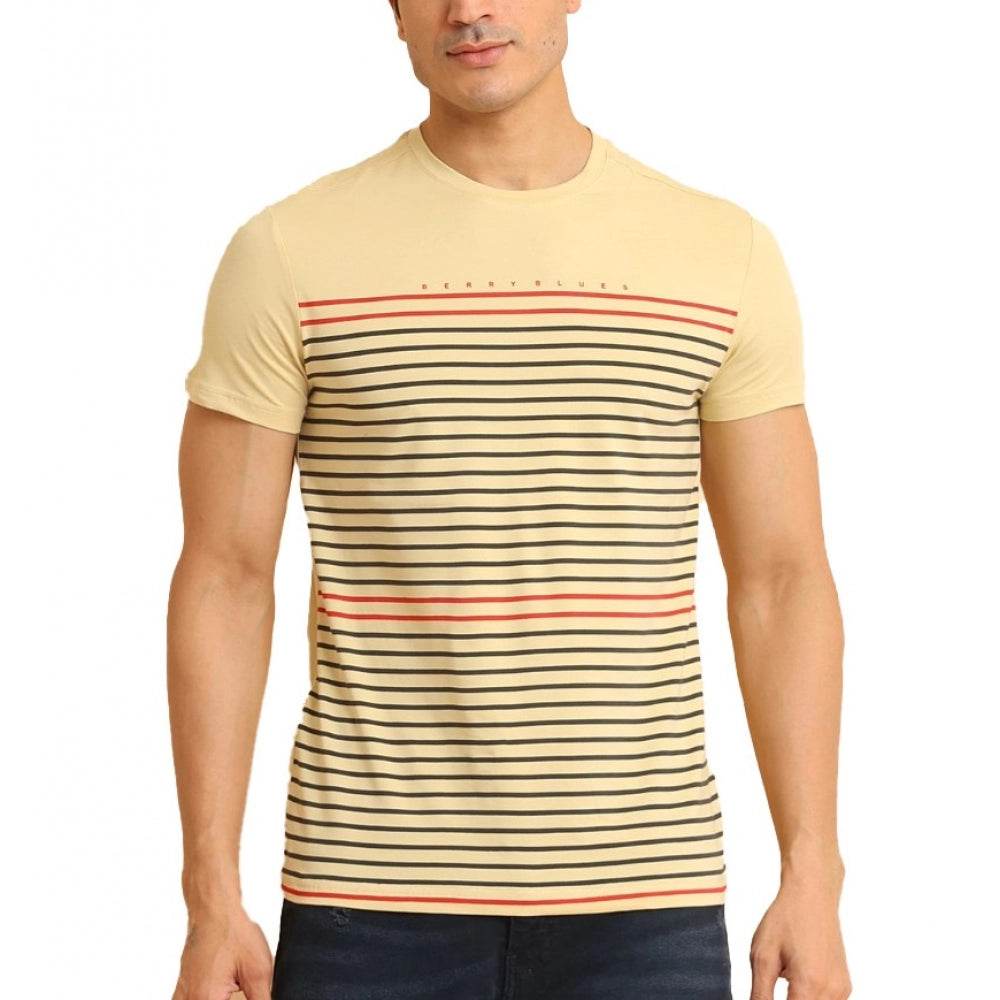 Generic Men's Casual Cotton Printed Round Neck Half Sleeve T-Shirt (Beige) - MYLUXURY LANE ENTERPRISE