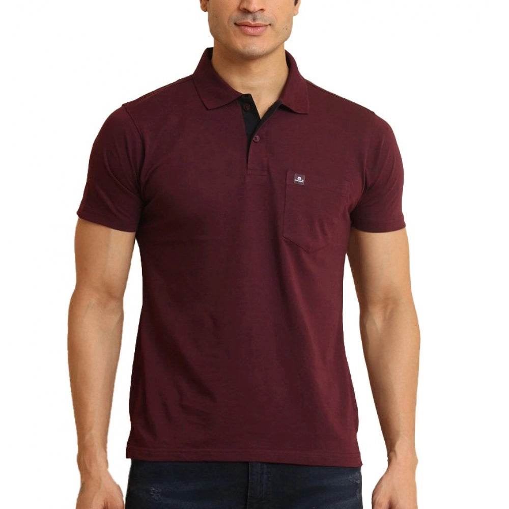 Generic Men's Casual Cotton Printed Polo Neck Half Sleeve T-Shirt (Wine) - MYLUXURY LANE ENTERPRISE