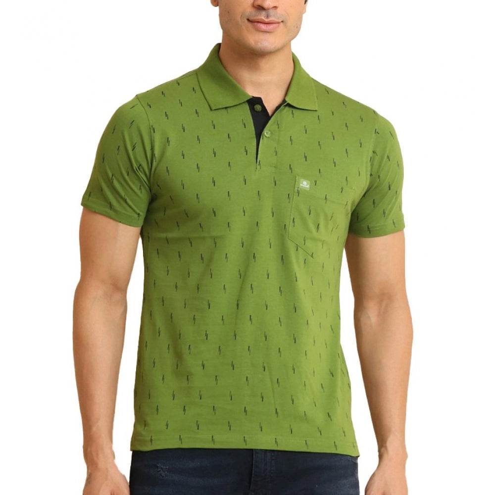 Generic Men's Casual Cotton Printed Polo Neck Half Sleeve T-Shirt (Green) - MYLUXURY LANE ENTERPRISE