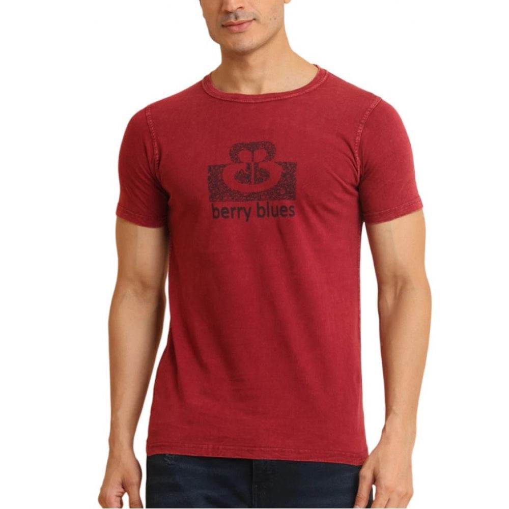 Generic Men's Casual Cotton Printed Round Neck Half Sleeve T-Shirt (Maroon) - MYLUXURY LANE ENTERPRISE