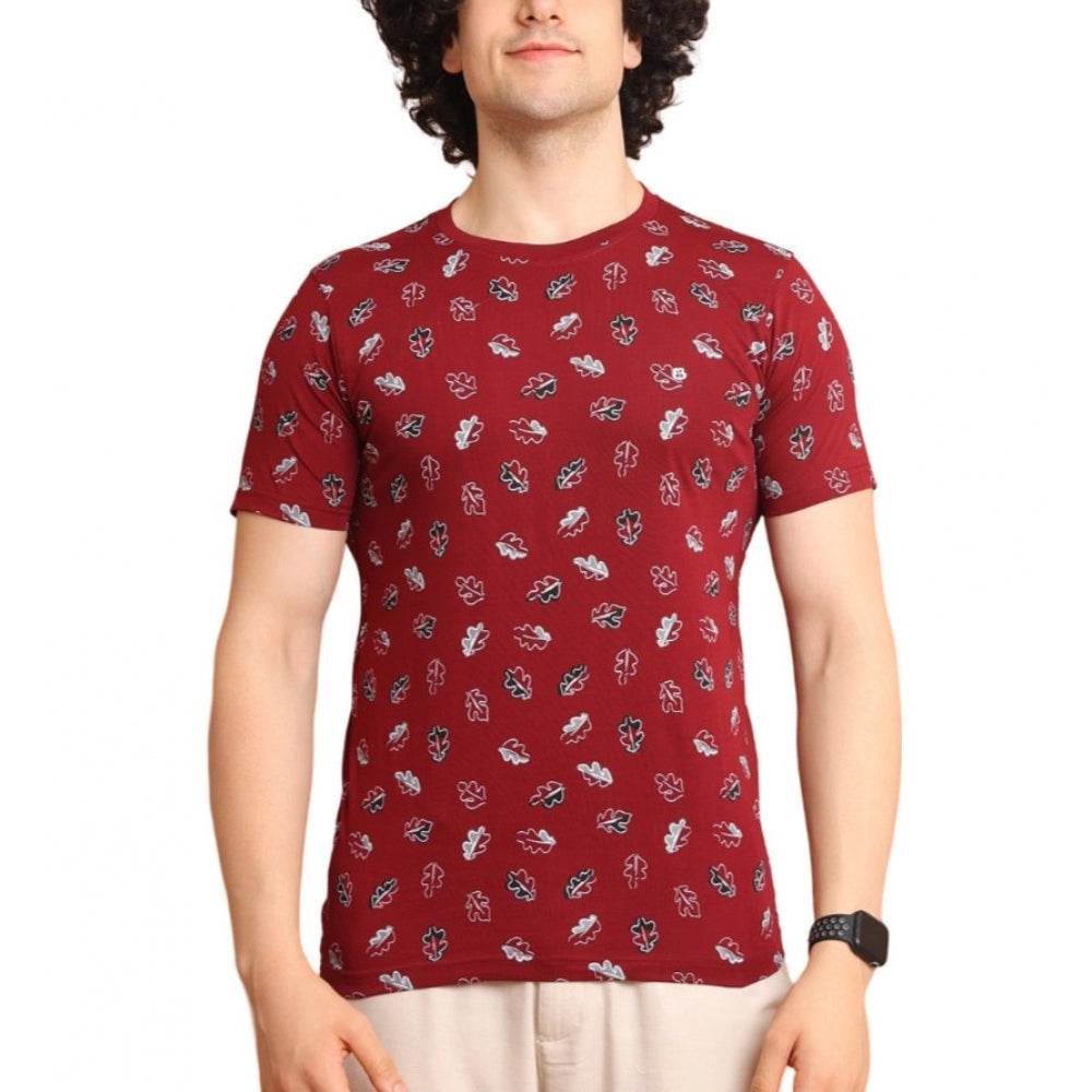 Generic Men's Casual Cotton Printed Round Neck Half Sleeve T-Shirt (Maroon) - MYLUXURY LANE ENTERPRISE