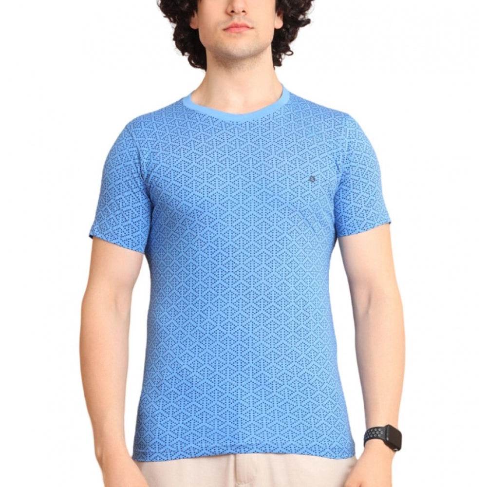 Generic Men's Casual Cotton Printed Round Neck Half Sleeve T-Shirt (LightBlue) - MYLUXURY LANE ENTERPRISE