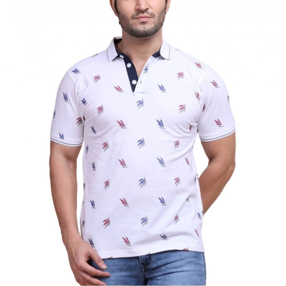 Generic Men's Casual Cotton Printed Polo Neck Half Sleeve T-Shirt (White) - MYLUXURY LANE ENTERPRISE