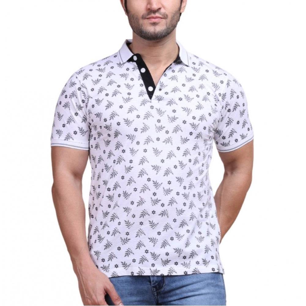 Generic Men's Casual Cotton Printed Polo Neck Half Sleeve T-Shirt (White) - MYLUXURY LANE ENTERPRISE
