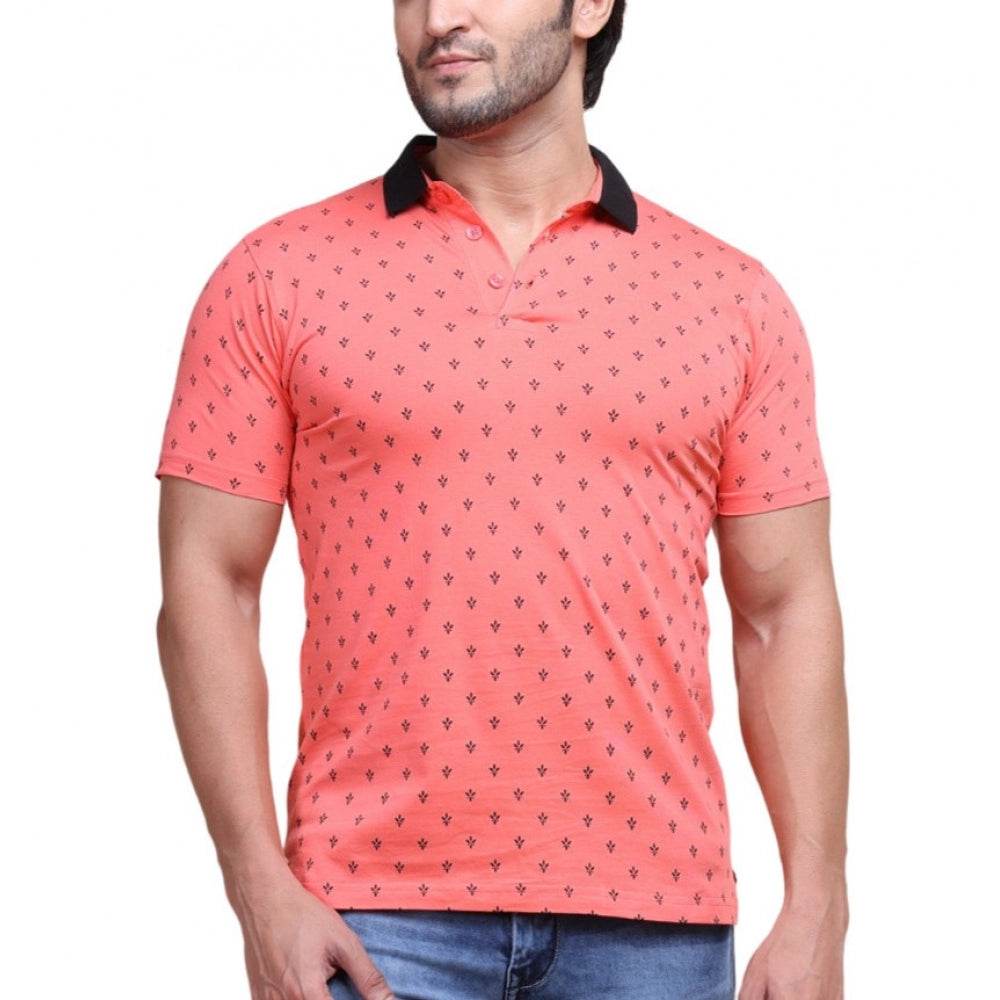Generic Men's Casual Cotton Printed Polo Neck Half Sleeve T-Shirt (Red) - MYLUXURY LANE ENTERPRISE