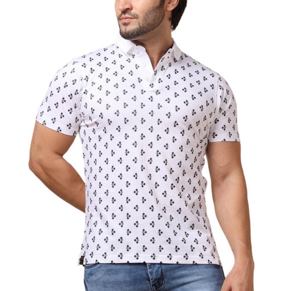 Generic Men's Casual Cotton Printed Polo Neck Half Sleeve T-Shirt (White) - MYLUXURY LANE ENTERPRISE