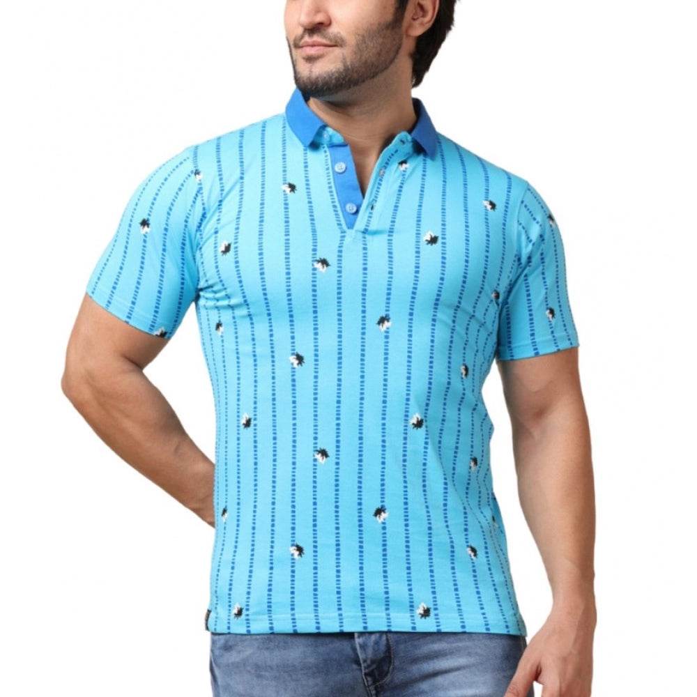 Generic Men's Casual Cotton Printed Polo Neck Half Sleeve T-Shirt (Skyblue) - MYLUXURY LANE ENTERPRISE