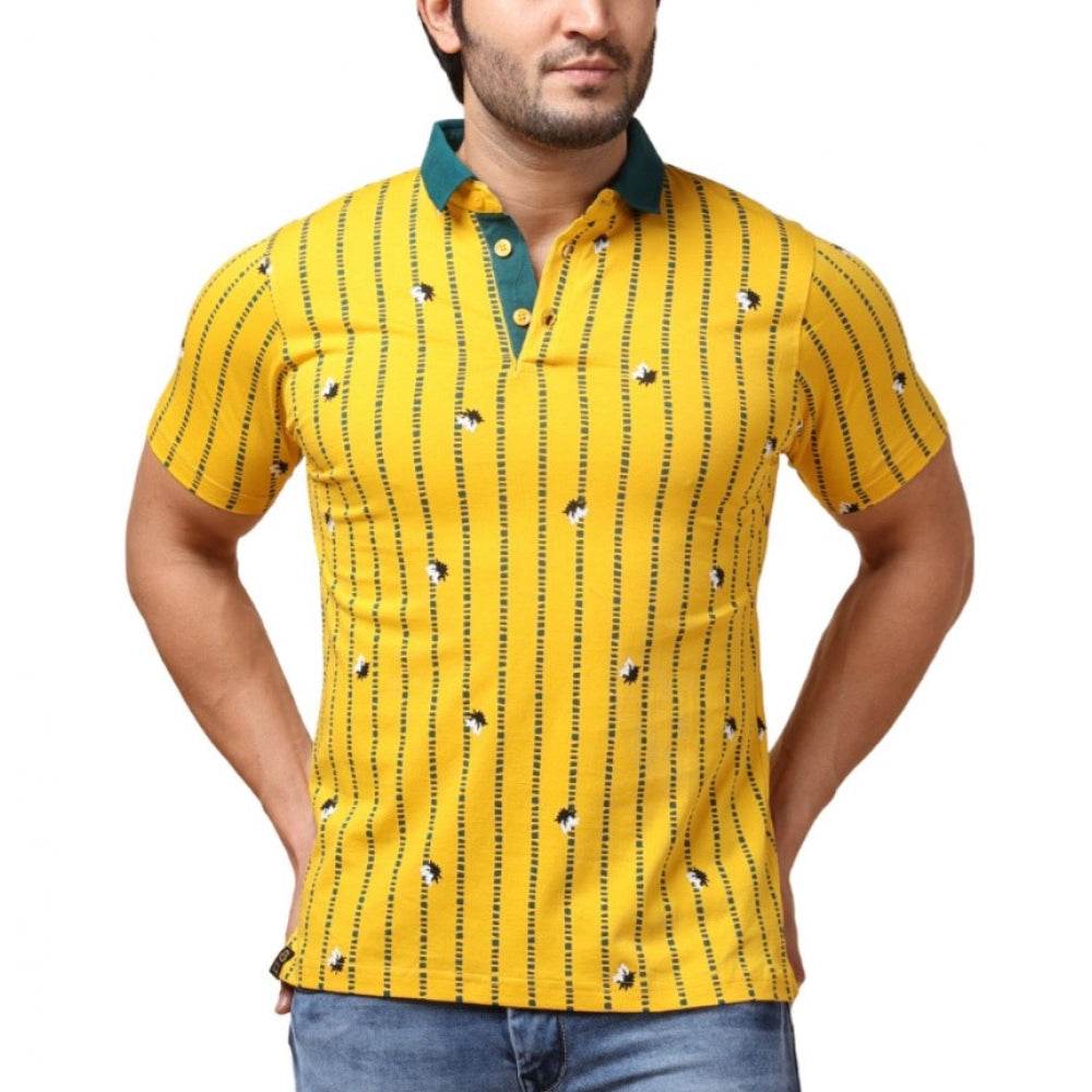 Generic Men's Casual Cotton Printed Polo Neck Half Sleeve T-Shirt (Yellow) - MYLUXURY LANE ENTERPRISE