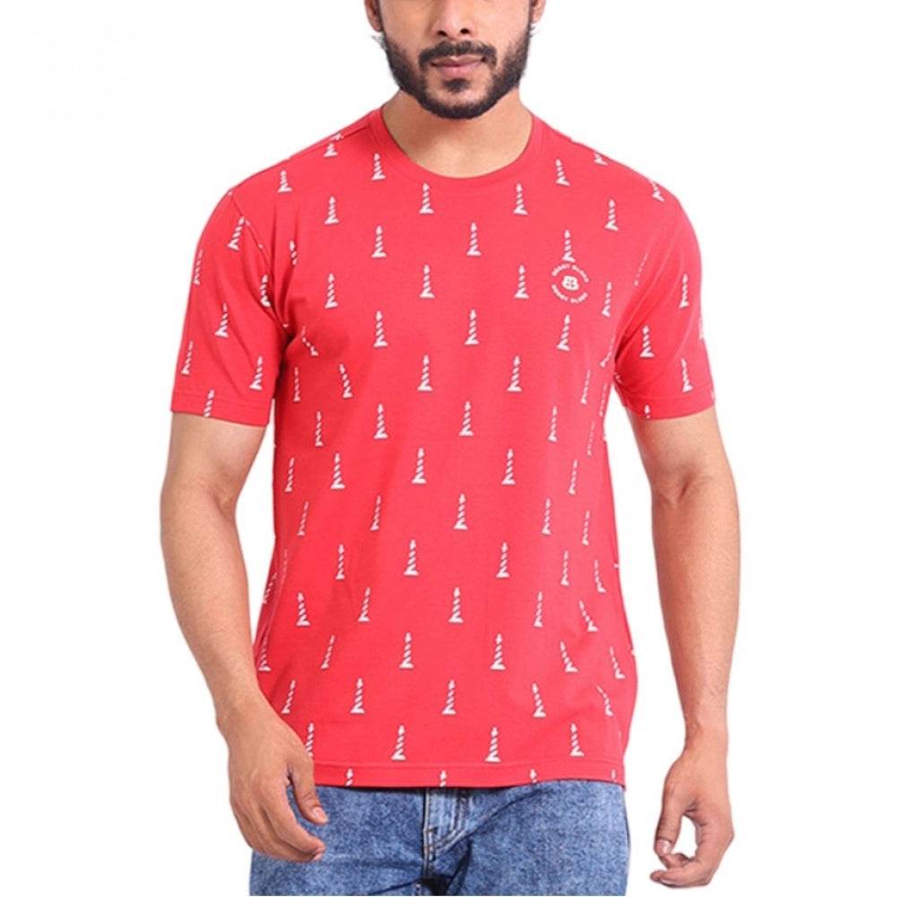 Generic Men's Casual Cotton Printed Round Neck Half Sleeve T-Shirt (Red) - MYLUXURY LANE ENTERPRISE