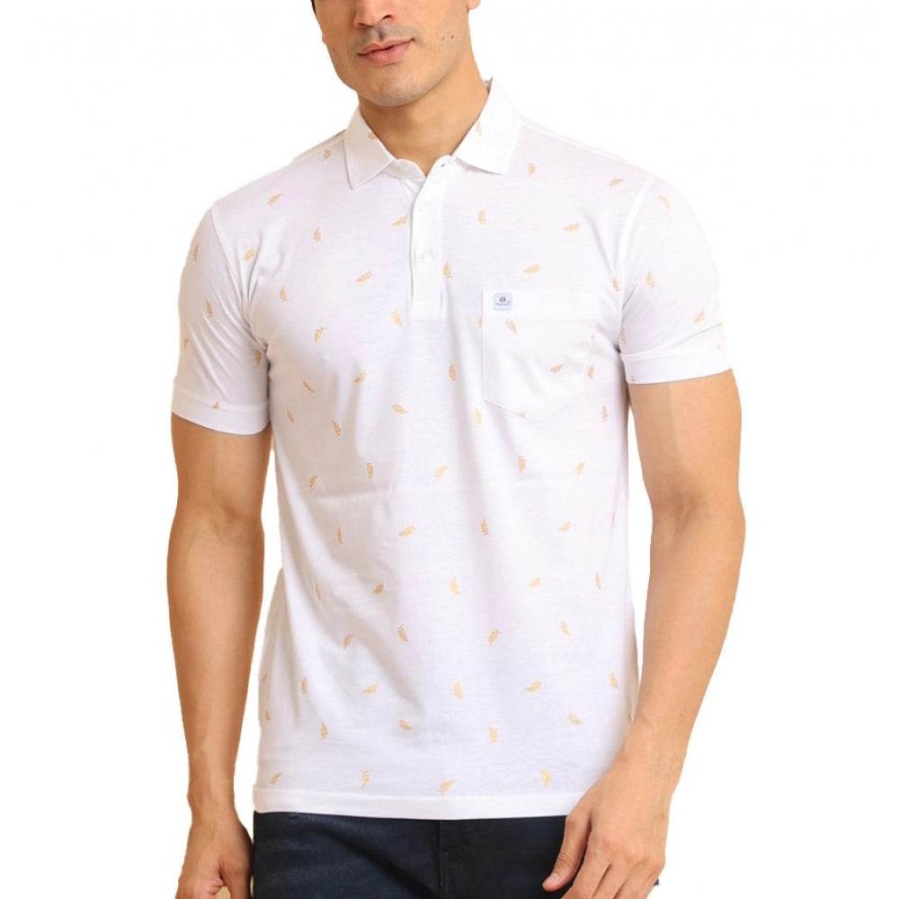 Generic Men's Casual Cotton Printed Polo Neck Half Sleeve T-Shirt (White) - MYLUXURY LANE ENTERPRISE