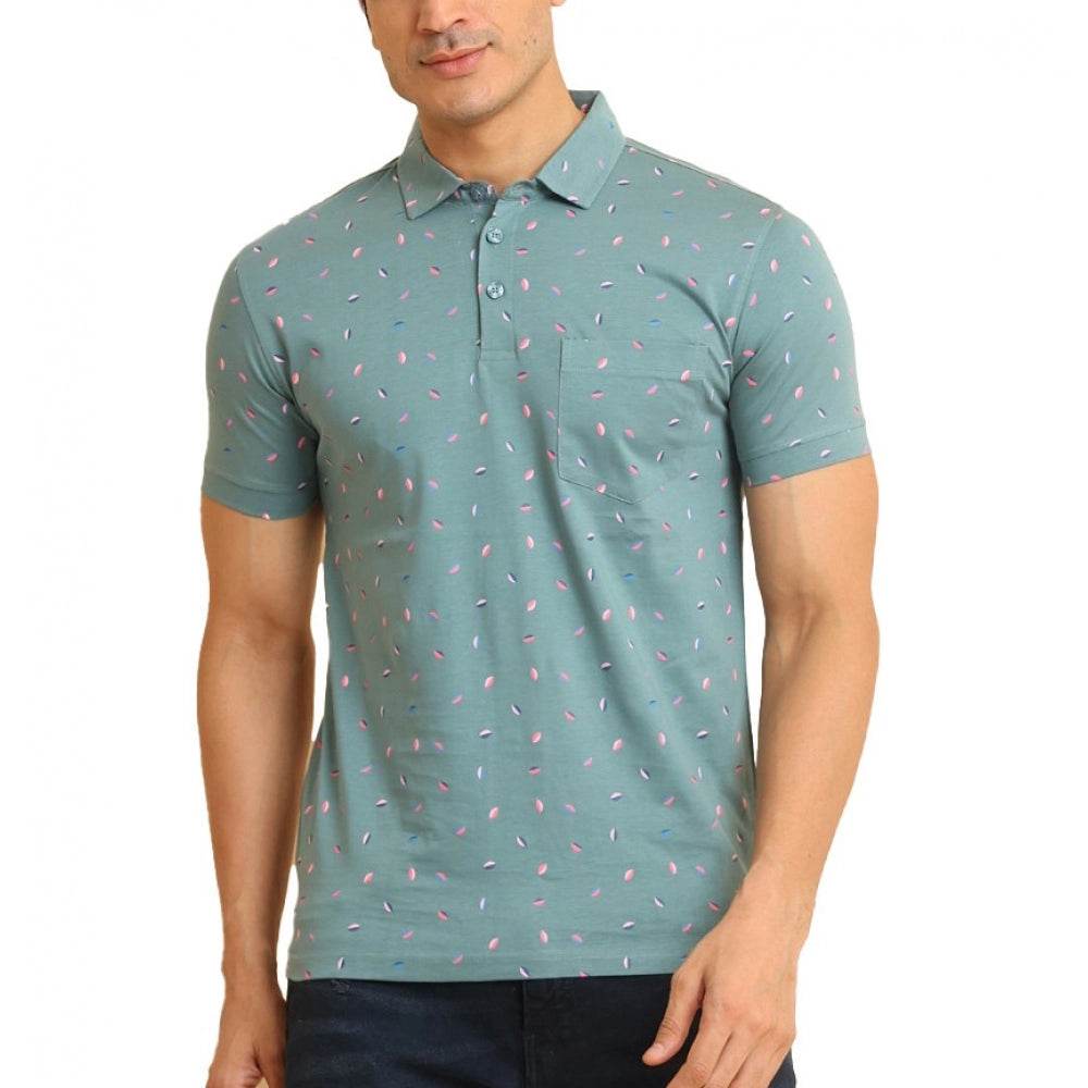 Generic Men's Casual Cotton Printed Polo Neck Half Sleeve T-Shirt (Grey) - MYLUXURY LANE ENTERPRISE